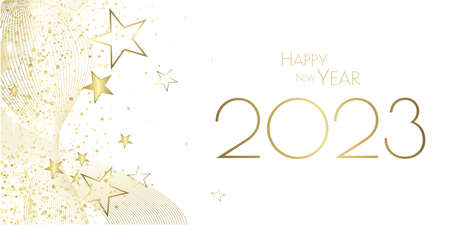 Happy New year 2023 festive white and gold greeting card