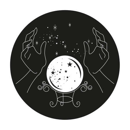 crystal ball and hands line art illustrationのイラスト素材