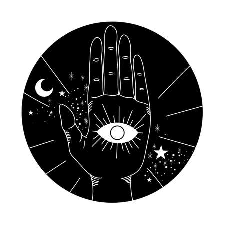hand and third eye line art illustrationのイラスト素材
