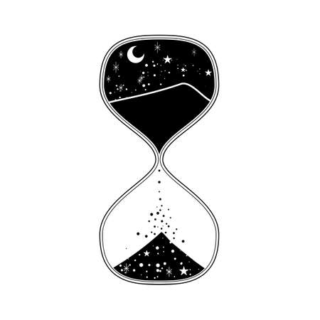 Sandglass and stars line art illustrationのイラスト素材