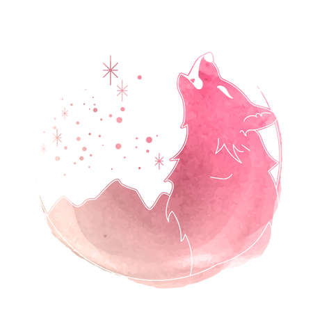 wolf and stars line art illustrationのイラスト素材