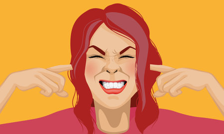 woman plugging her ears with fingers illustration designのイラスト素材