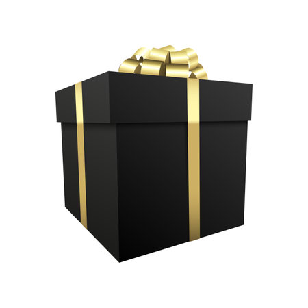 Black gift box with a gold bow - Christmas and birthday present collection designのイラスト素材