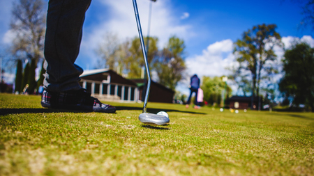 golf ball club tee golfplayer close-upの写真素材