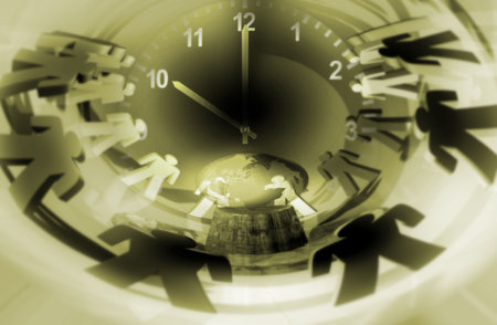 Peopel team around a clockの写真素材