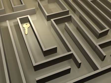 Key in labyrinth - 3d render
