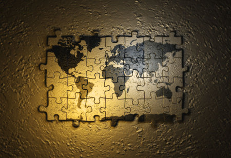World map on puzzle - 3d renderの写真素材
