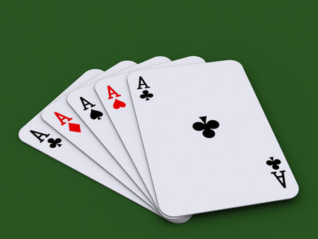 Conceptual fan of five aces - 3d rendering