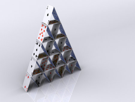 Conceptual pyramid house of play cards - 3d renderingのeditorial素材