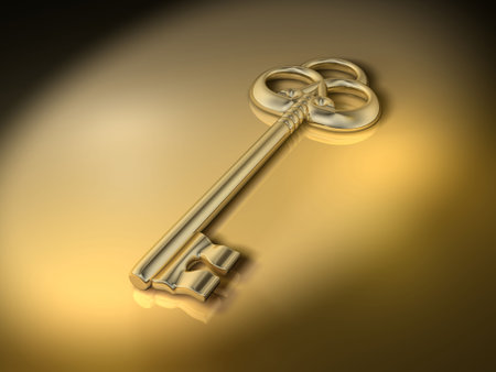 A golden old style key - 3d renderの写真素材