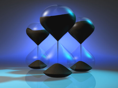 Close up of three antique hourglass - 3d renderの写真素材