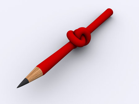 Conceptual red knoted pencil - 3d renderの写真素材