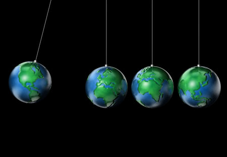 Conceptual maped with different continents Earth planets swinging  - 3d renderの写真素材