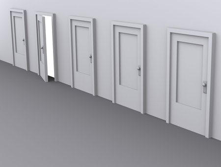 Four closed dors and slightly open one - rendered in 3d