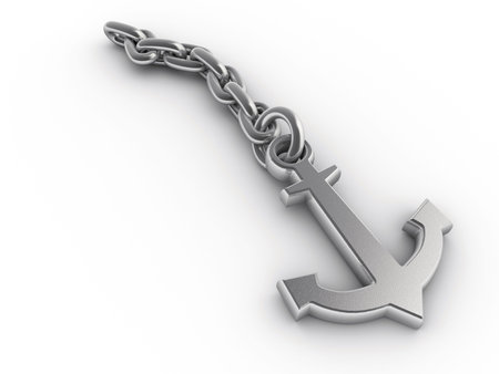 Metallic anchor and chain - 3d renderの写真素材