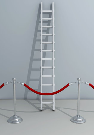 Closed rope barrier and ladder - 3d renderの写真素材