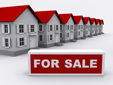 A lot of white houses - real estate concept - 3d renderの写真素材