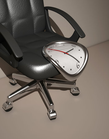 Conceptual - a clock flowing on a business chair - rendered in 3d