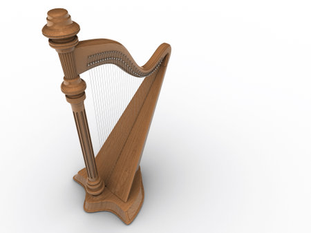 A wooden harp on white background - rendered in 3d
