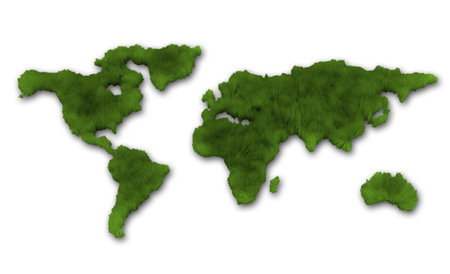 Conceptual Earth map with grass on surface - 3d renderの写真素材