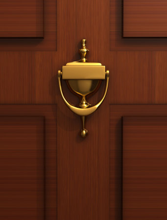 A golden knocker on door - rendered in 3dの写真素材