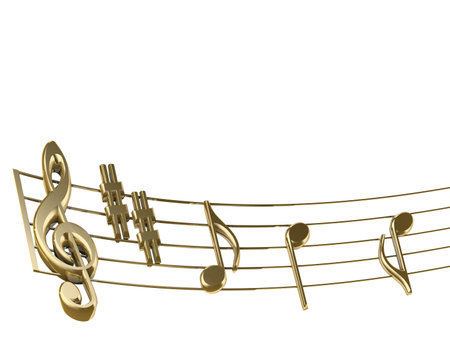 Golden musical score on white background - 3d renderの写真素材