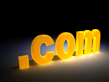 Web concept - yellow light ".com" text - rendered in 3dの写真素材