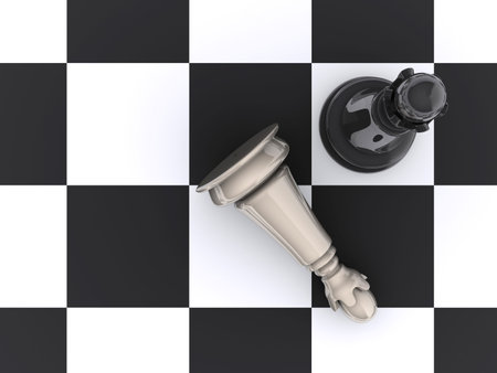 Chessboard with pieces in start position - rendered in 3dの写真素材
