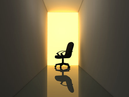 Silhouette of an office chair in a corridor - 3d renderの写真素材