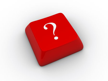 A white question mark on a red keyboard - 3d render