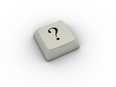 A white question mark on a computer keyboard - 3d renderの写真素材