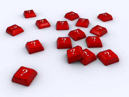 Disorderly red computer keyboards with question mark - 3d render