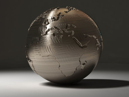 Conceptual metallic Earth globe - rendered in 3dの写真素材