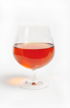 Cognac in a brandy snifter, on white background - close upの写真素材