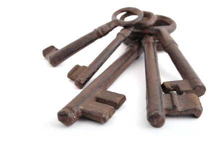 Five old style key on white background