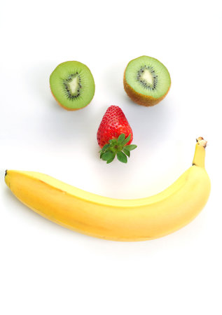 Kiwi strawberry and banana in happy face  arrangementの写真素材