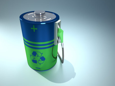 Battery turned into a gas pump, suggesting alternative energy - 3d renderの写真素材