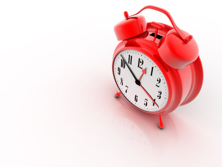 Red alarm clock on white background - 3d render