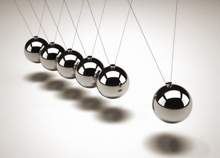 Close up of Newton's cradle - 3d renderの写真素材