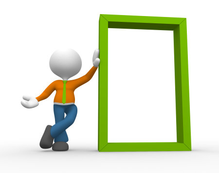 3d people - man, person with a blank frame board.の写真素材