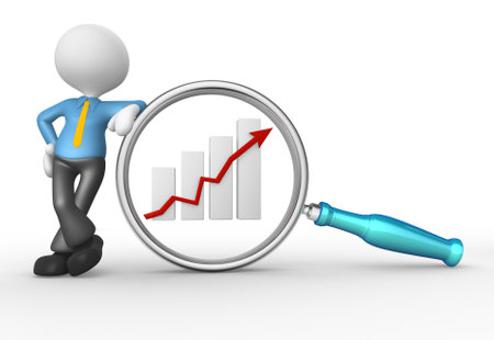 3d people - man, person with magnifying glass and  graphic chart. Businessmanの写真素材
