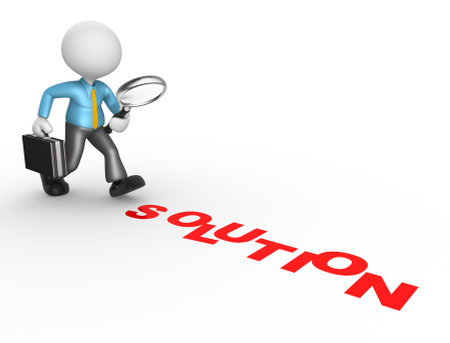3d people - man, person with magnifying glass and word "solution". Businessmanの写真素材