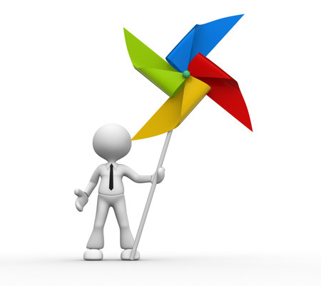 3d people - man, person with a toy pinwheel. Windmillの写真素材