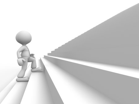 3d people - man, person climbing stairs.