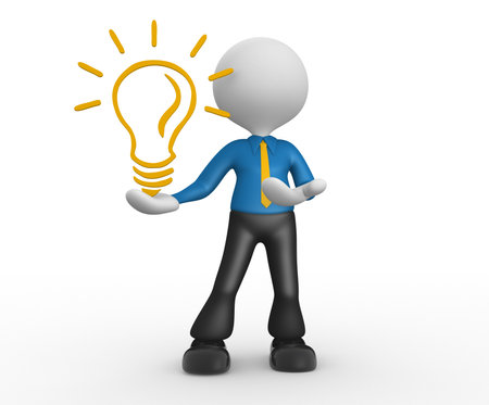 3d people - man, person with a light bulb. Energy efficiencyの写真素材