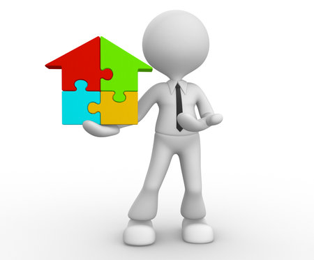 3d people - man, person and a house pieces of puzzle. Jigsaw の写真素材