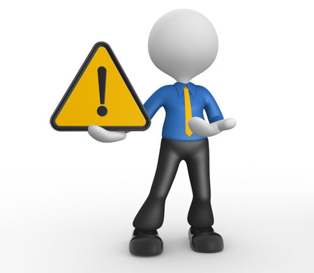 3d people - man, person with warning sign の写真素材