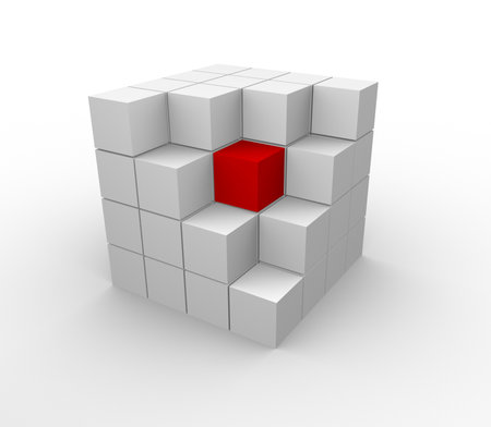 abstract 3d illustration of cube assembling from blocks の写真素材