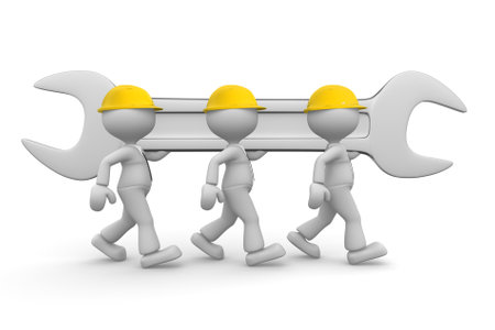 3d people - men, person with a wrench  Businessman and builder  Teamworkの写真素材