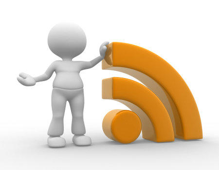 3d people - man , person and RSS symbol ( blog ).の写真素材
